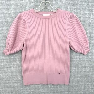 Ted Baker Ribbed Puff Sleeve Top Womens Sz S 1 Pink Stretch Knit Coquette Luxury